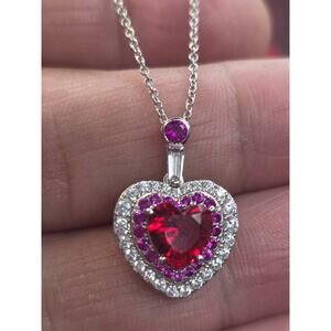 DSMK 925 STERLING SILVER MULTI STONE COLOR HEART PENDANT NECKLACE Adjustable